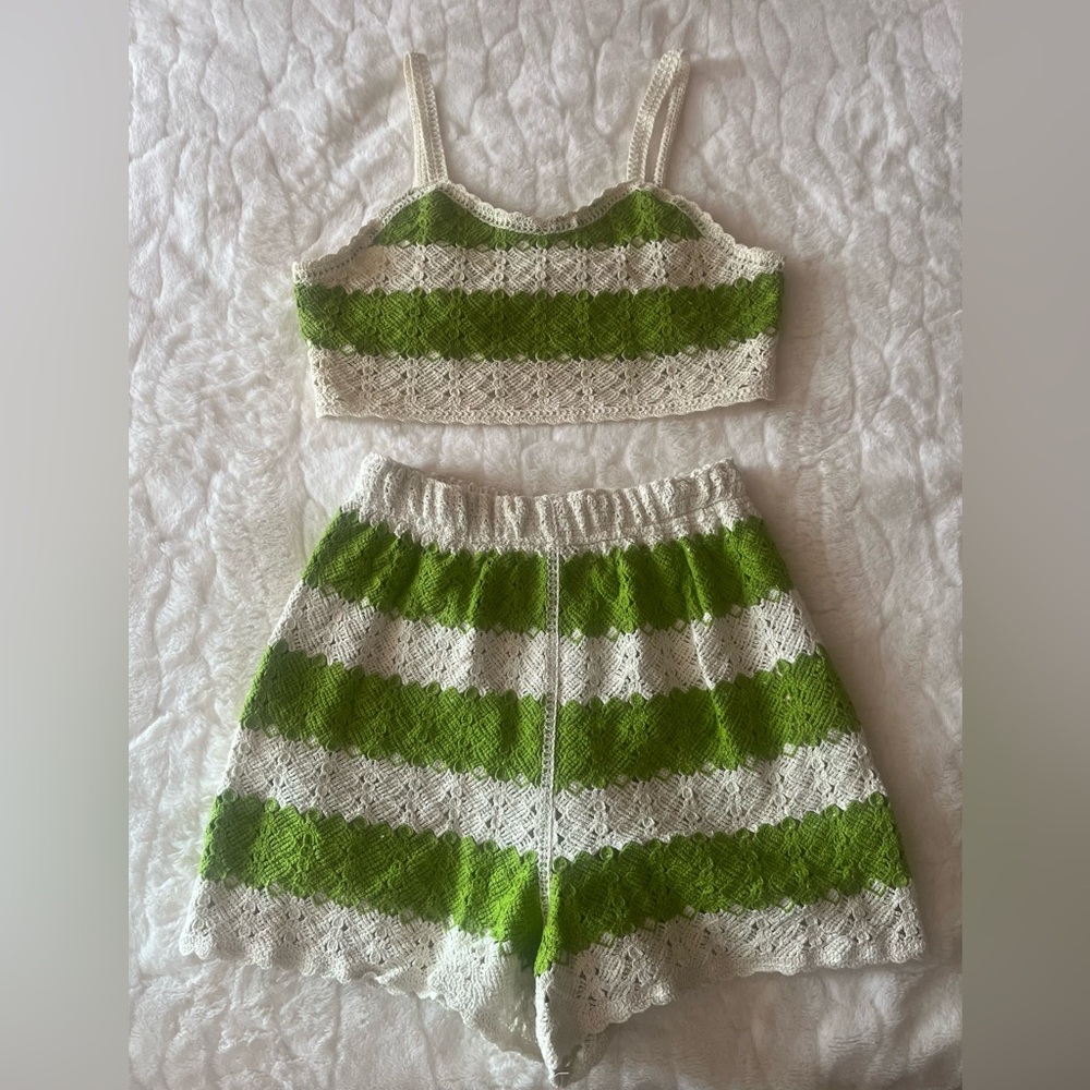 Crochet crop top and shorts set by Rebellion size S 🔥
